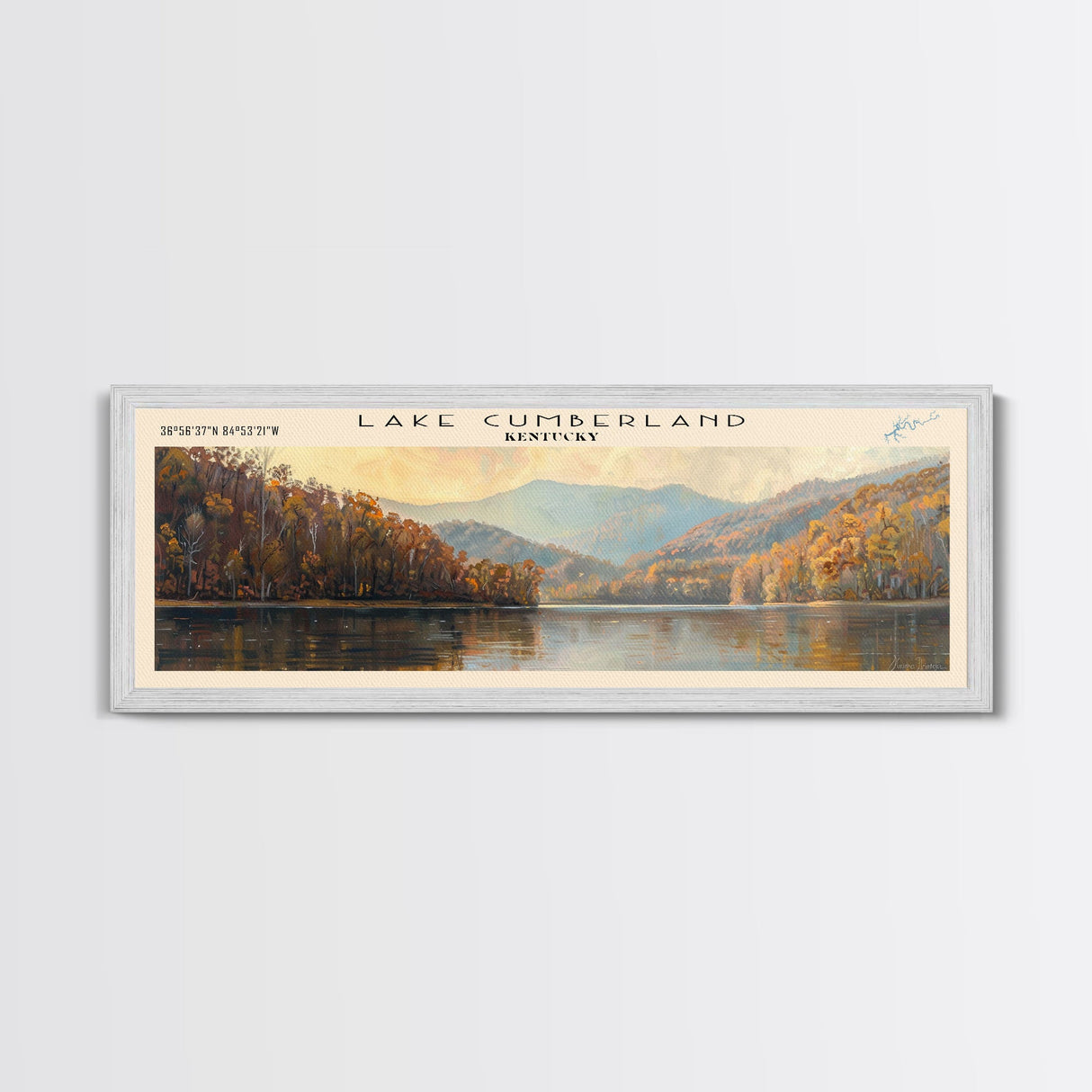 Cumberland Lake Framed Canvas Print, Lake House Art, Panoramic Wall Art, Travel Poster, Modern Lake Painting, Nature Art