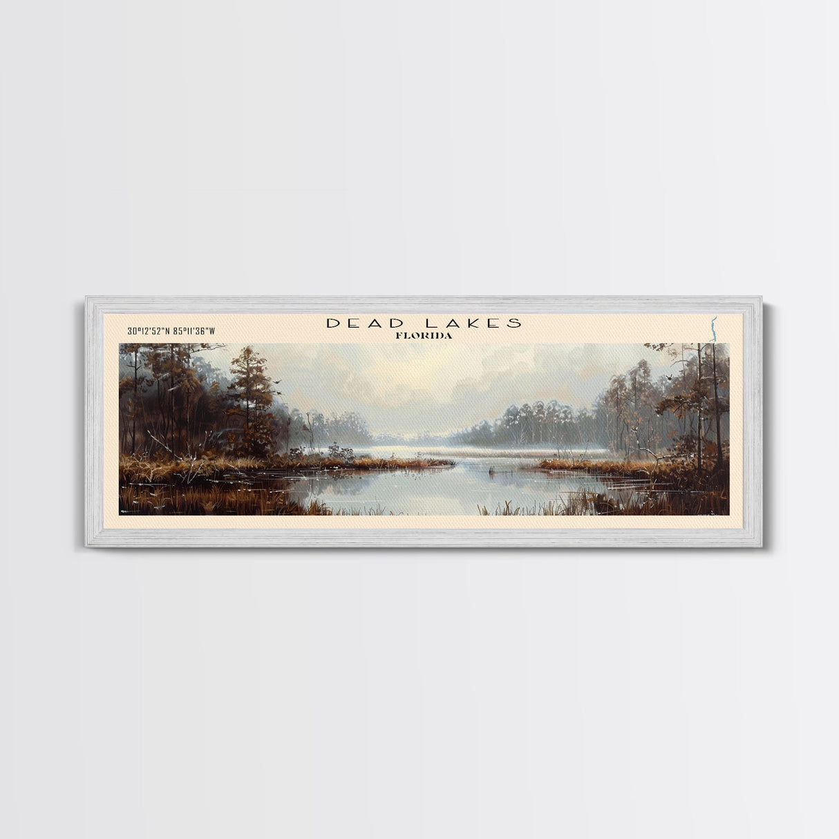 Dead Lakes Florida Framed Canvas Print, Lake House Decor, Panoramic Wall Art, Travel Poster, Modern Lake Painting, Nature Art