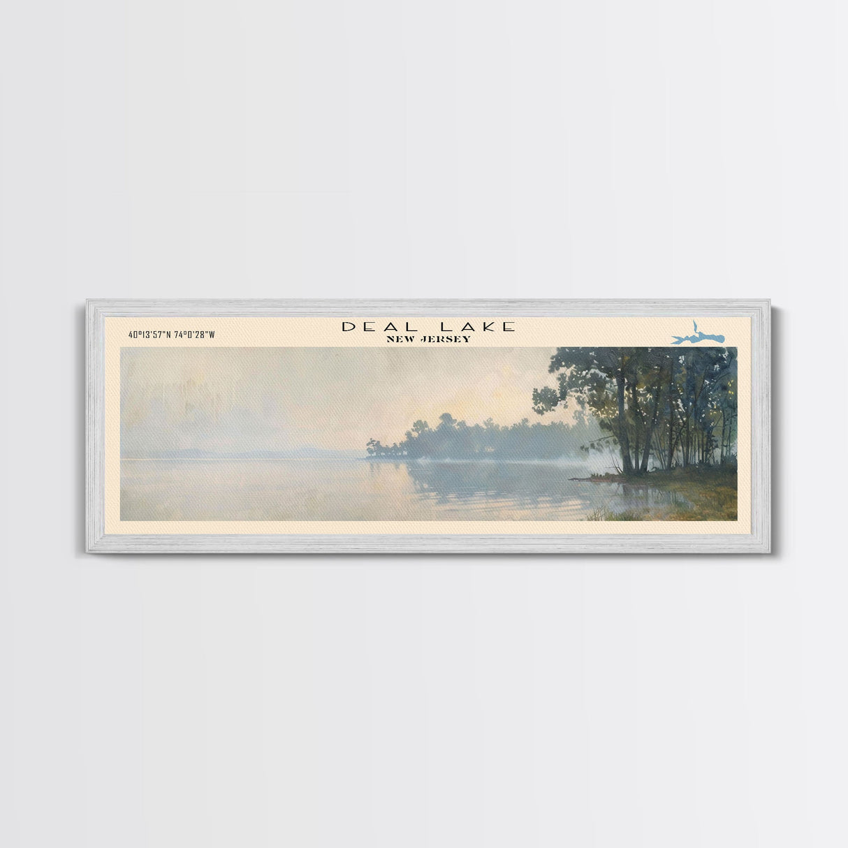 Deal Lake New Jersey Framed Canvas Print, Lake House Art, Panoramic Wall Art, Travel Poster, Rustic Lake Painting, Home Decor