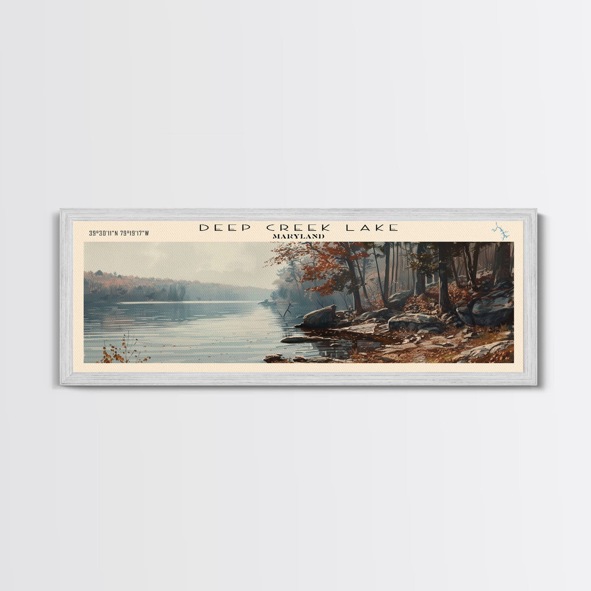 Deal Lake New Jersey Framed Canvas Print, Lake House Art, Panoramic Wall Art, Travel Poster, Rustic Lake Painting, Home Decor