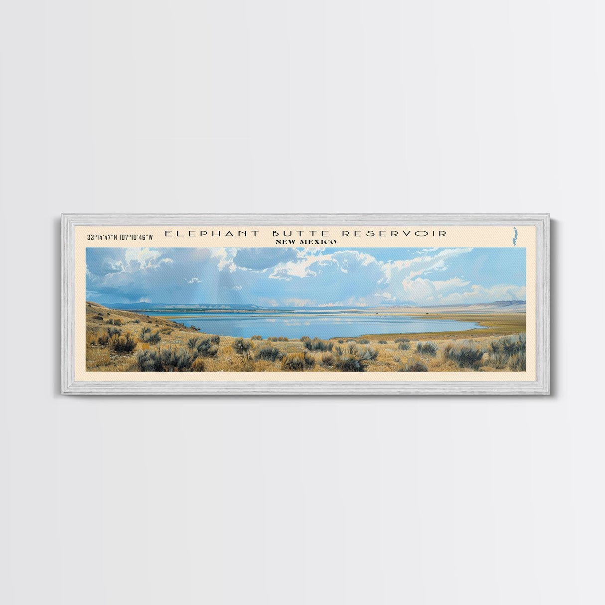 Elephant Butte Reservoir New Mexico Framed Canvas Print, Panoramic Lake House Decor, Wall Art, Travel Poster, Rustic Lake Painting, Nature Art