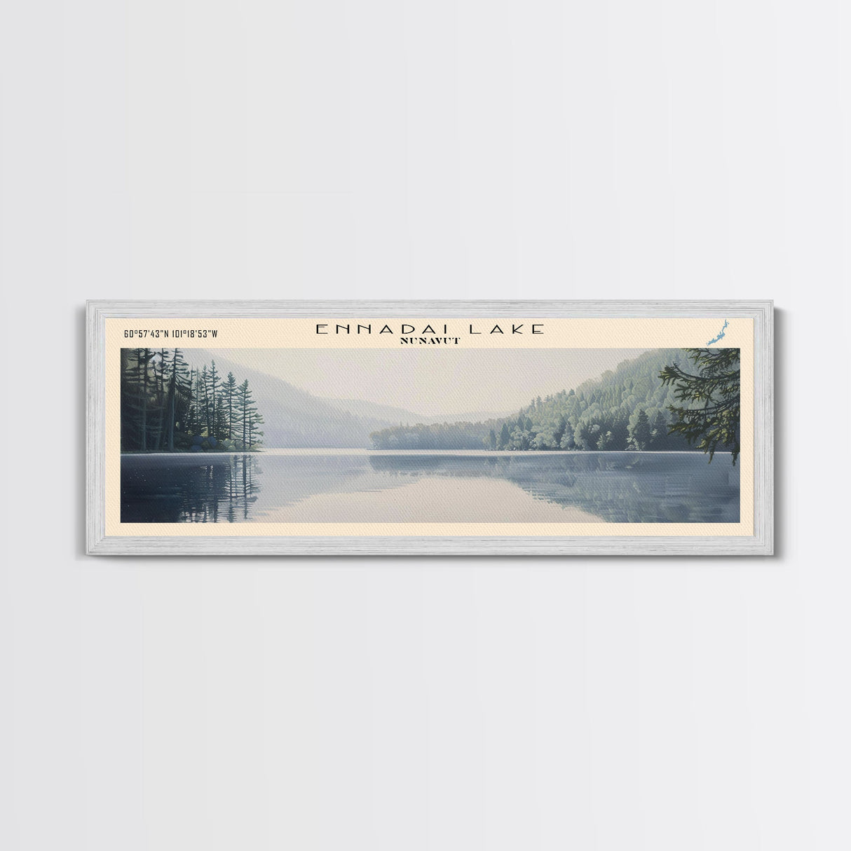 Ennadai Lake Framed Canvas Print, Lake House Decor, Panoramic Wall Art, Travel Poster, Rustic Lake Painting, Home Decor