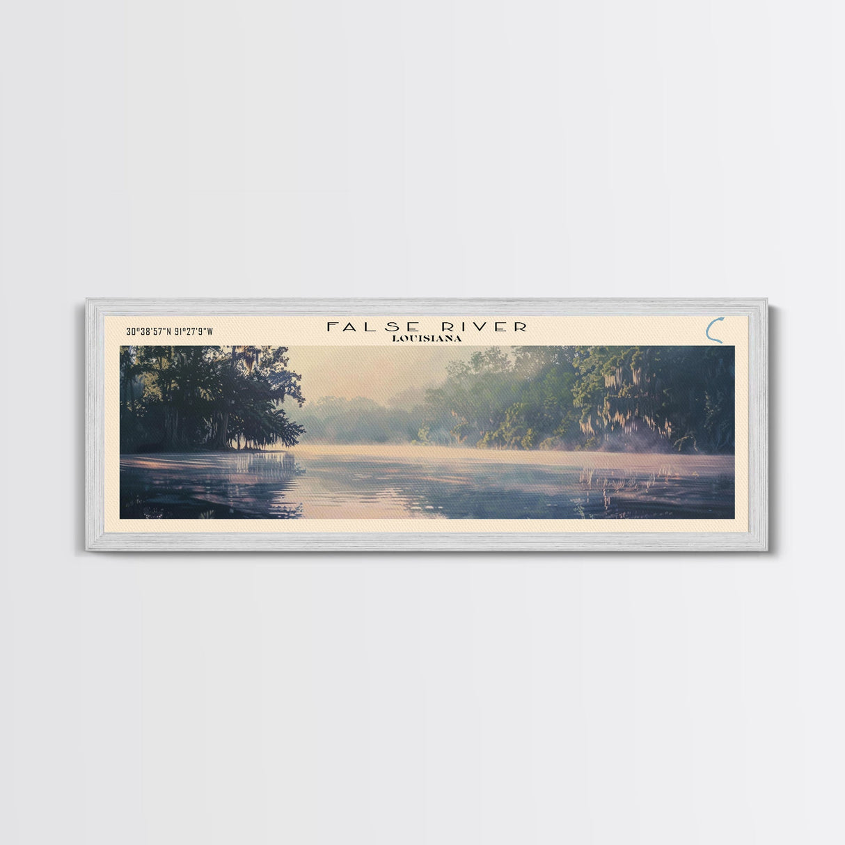 False River Louisiana Framed Canvas Print, Lake House Decor, Panoramic Wall Art, Travel Poster, Rustic Lake Painting, Home Decor