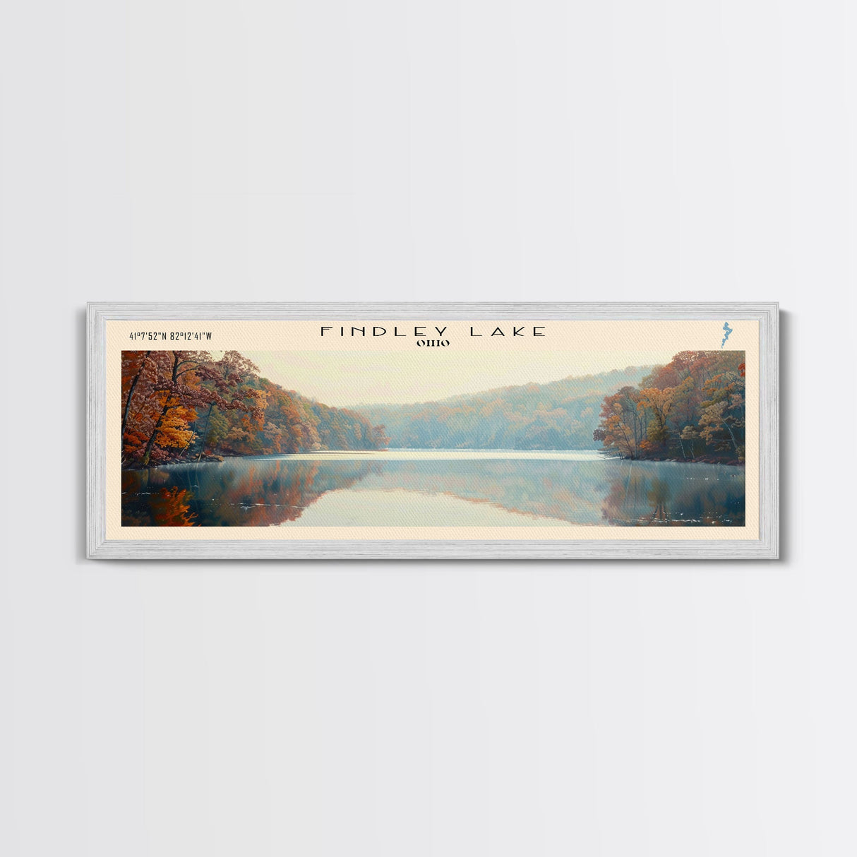 Findley Lake Ohio Framed Canvas Print, Lake House Art, Panoramic Travel Poster, Wall Art, Vibrant Lake Painting, Home Decor