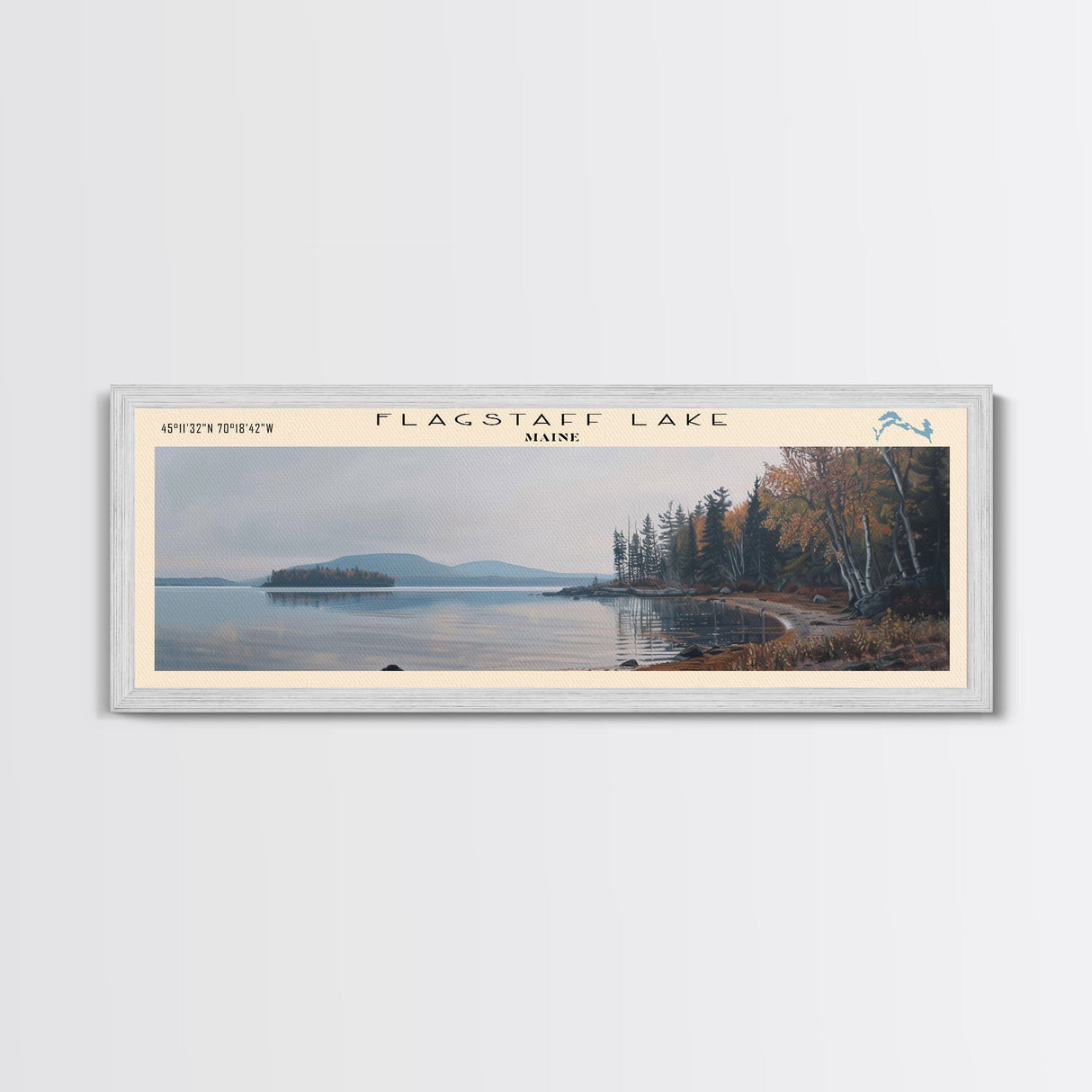 Flagstaff Lake Maine Framed Canvas Print, Panoramic Lake House Decor, Wall Art, Travel Poster, Peaceful Lake Painting, Nature Art