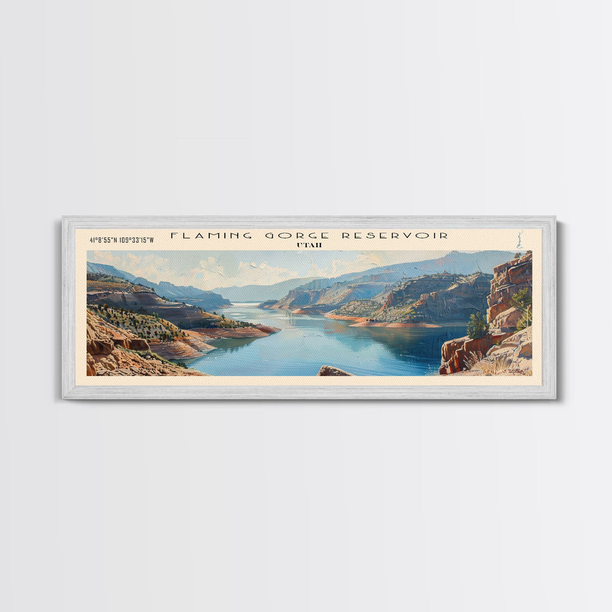 Flaming Gorge Reservoir Utah Framed Canvas Print, Lake House Art, Panoramic Wall Art, Travel Poster, Beautiful Lake Painting, Home Decor