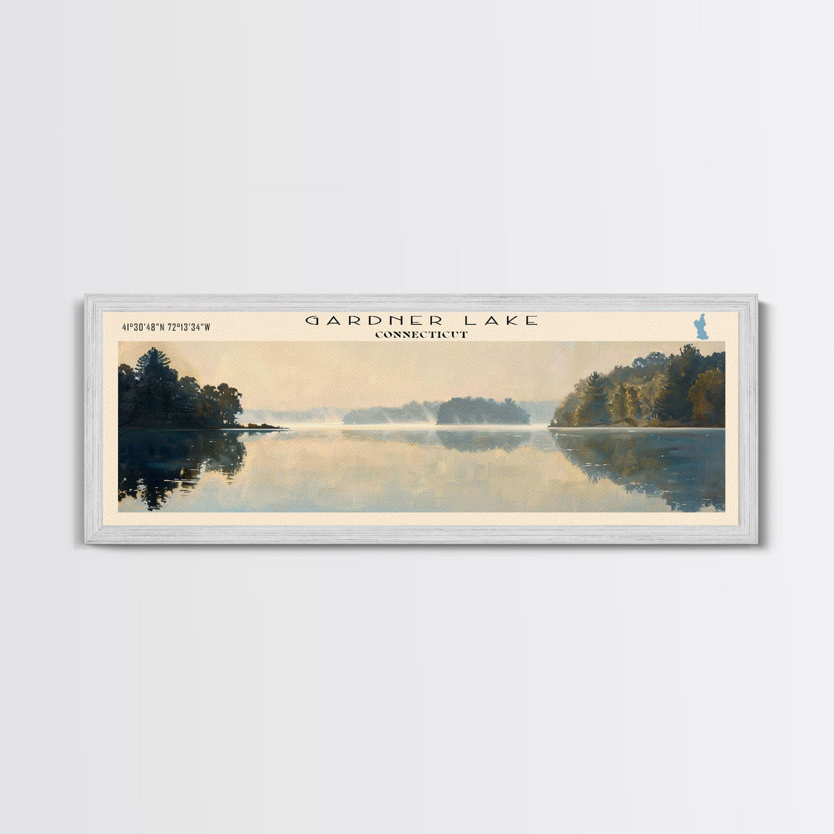 Gardner Lake Connecticut Framed Canvas Print, Lake House Art, Panoramic Wall Art, Travel Poster, Tranquil Lake Painting, Home Decor