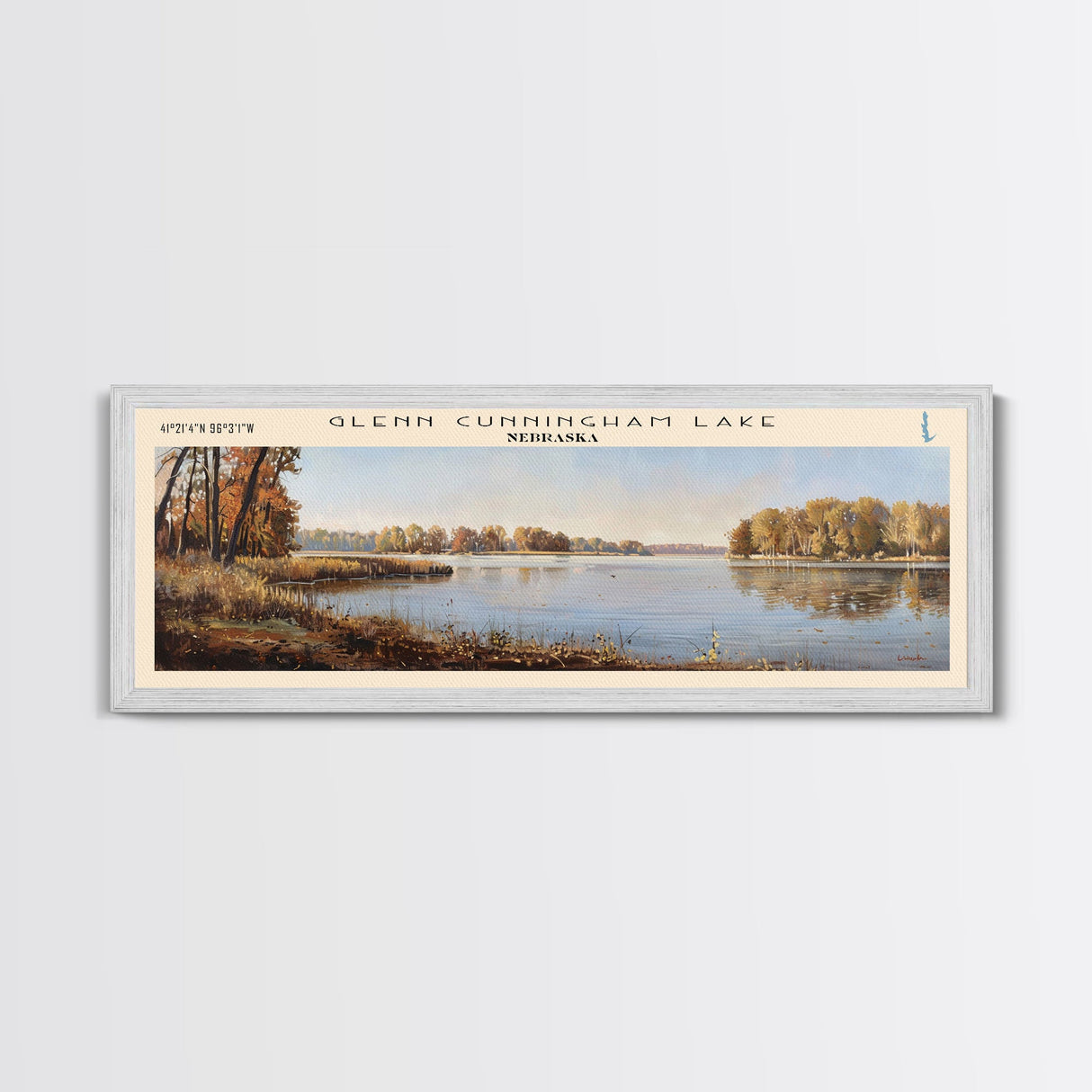 Glenn Cunningham Lake Nebraska Framed Canvas Print, Lake House Art, Panoramic Wall Art, Travel Poster, Picturesque Lake Painting, Home Decor