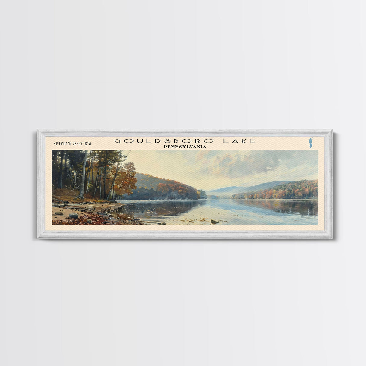 Gouldsboro Lake Pennsylvania Framed Canvas Print, Lake House Art, Panoramic Wall Art, Travel Poster, Serene Lake Painting, Home Decor