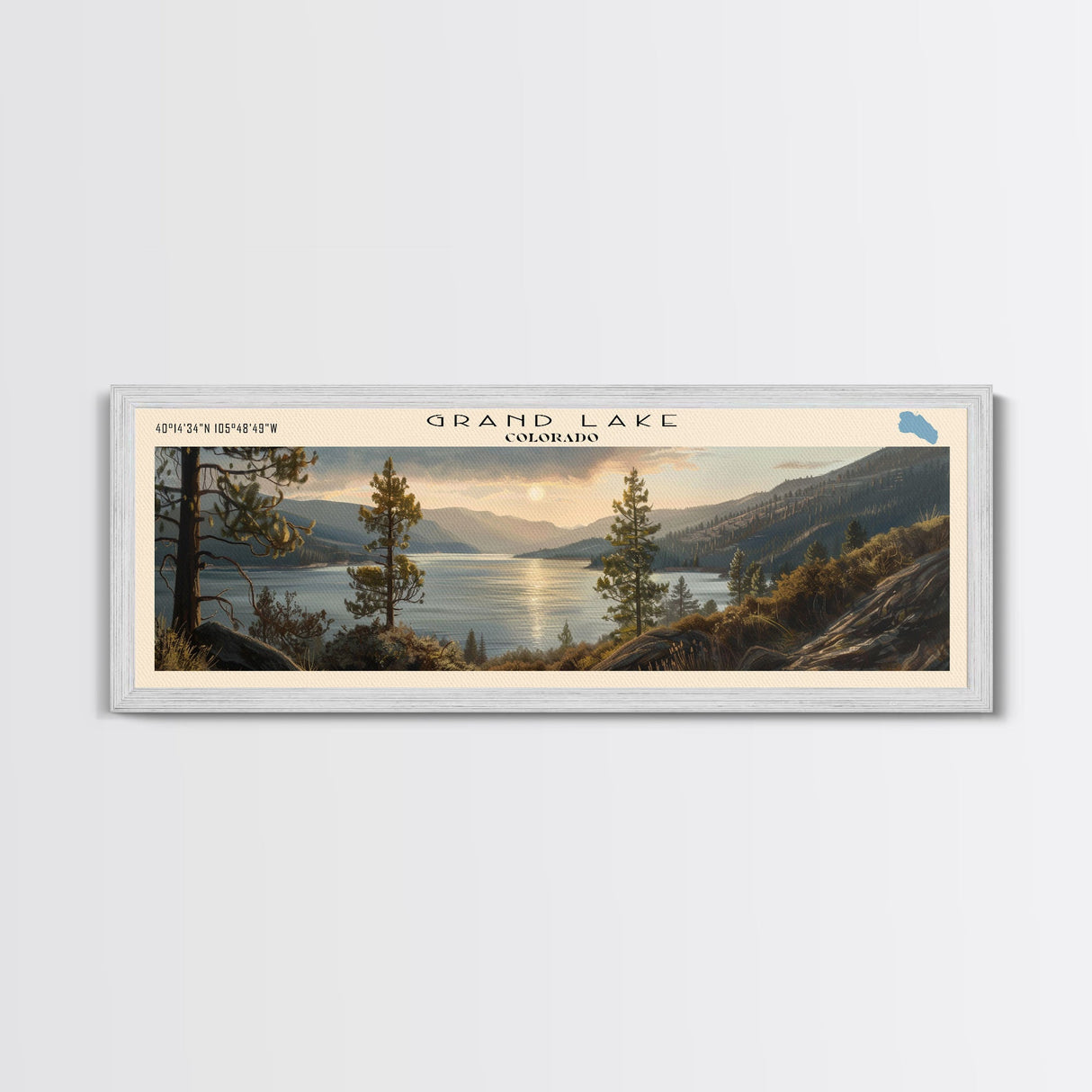 Grand Lake Colorado Framed Canvas Print, Panoramic Lake House Decor, Wall Art, Travel Poster, Stunning Lake Painting, Nature Art