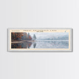 Great Sacandaga Lake Framed Canvas Print, Lake House Art, Panoramic Wall Art, Travel Poster, Serene Lake Painting, Home Decor