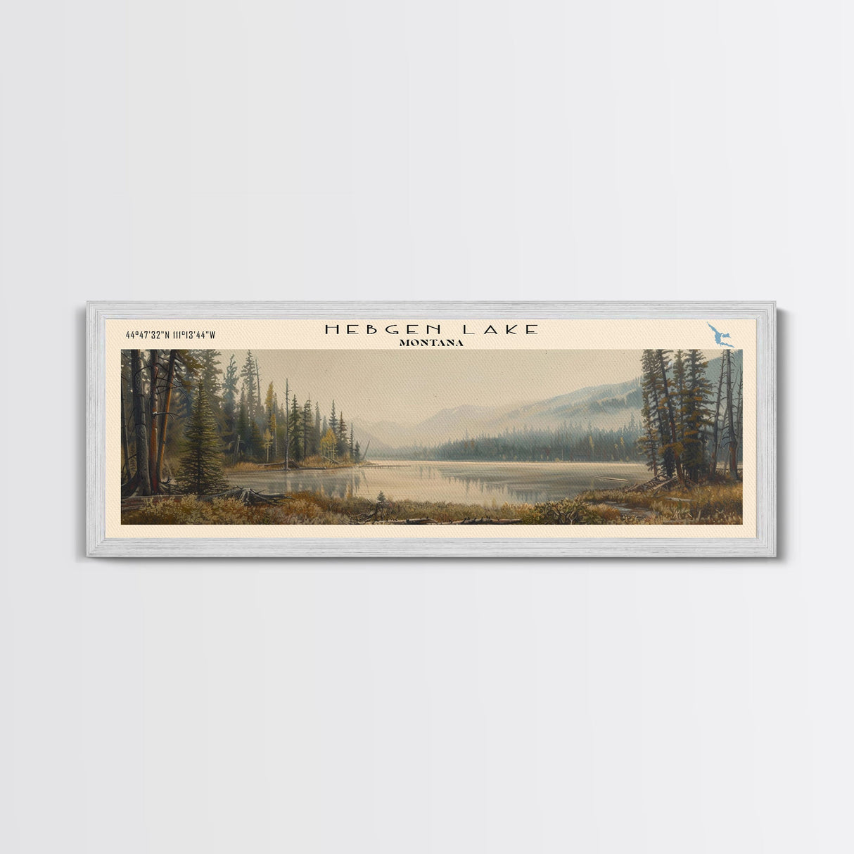 Hebgen Lake Montana Framed Canvas Print, Lake House Art, Panoramic Wall Art, Travel Poster, Beautiful Lake Painting, Home Decor