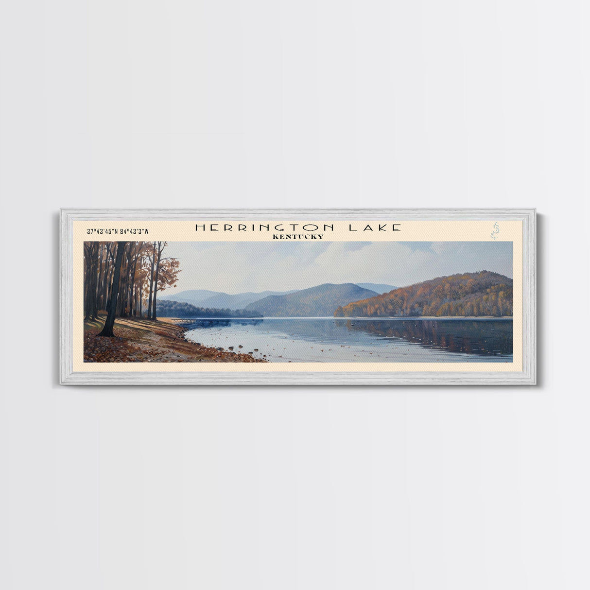 Herrington Lake Kentucky Framed Canvas Print, Panoramic Lake House Decor, Wall Art, Travel Poster, Stunning Lake Painting, Nature Art