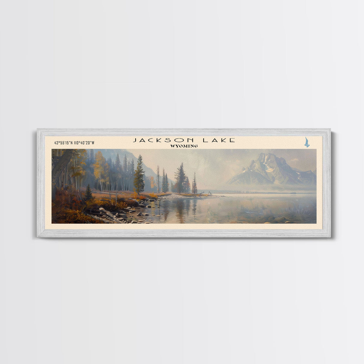 Jackson Lake Framed Canvas Print, Panoramic Lake House Decor, Wall Art, Travel Poster, Captivating Lake Painting, Nature Art