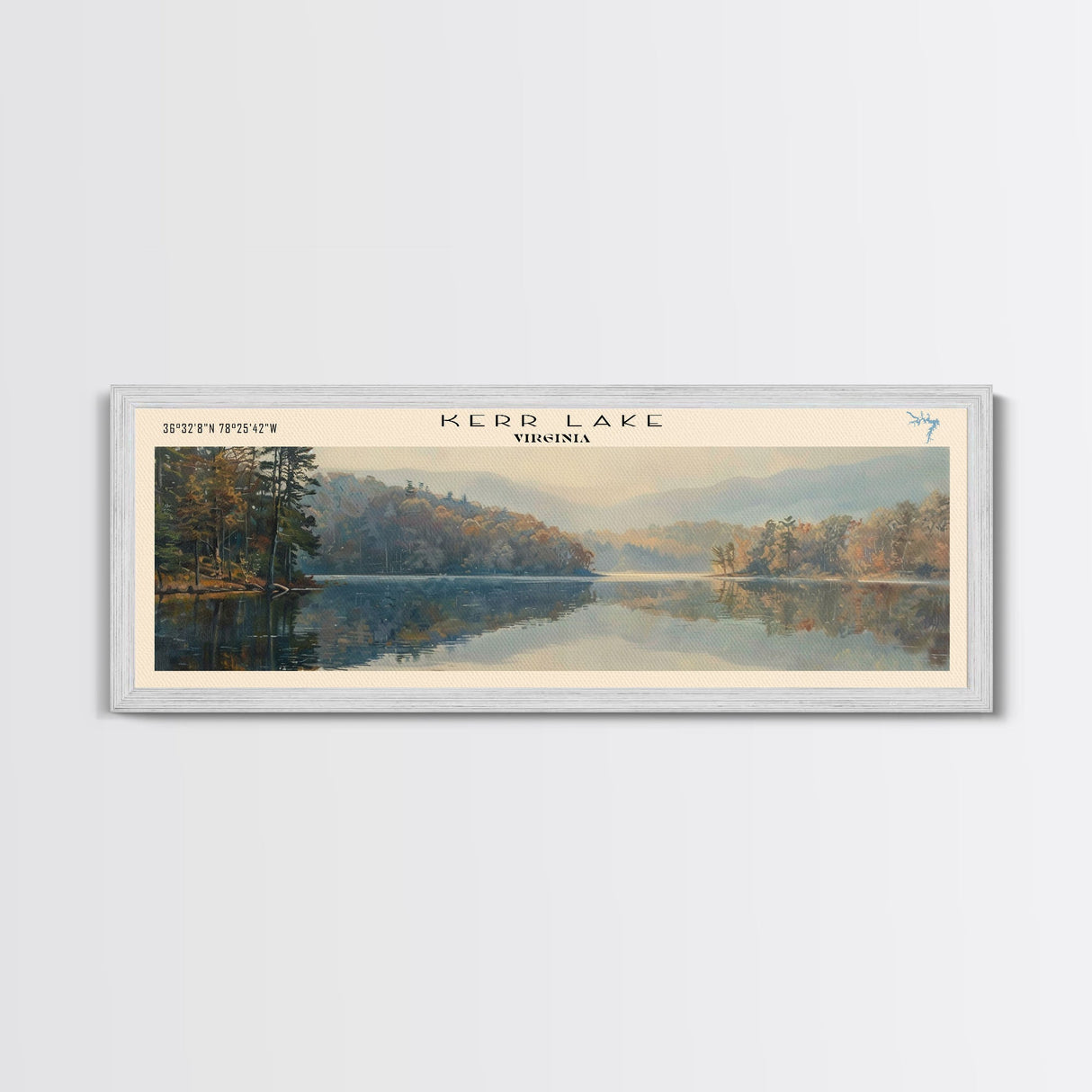 Kerr Lake Virginia Framed Canvas Print, Lake House Art, Panoramic Wall Art, Travel Poster, Stunning Lake Painting, Home Decor