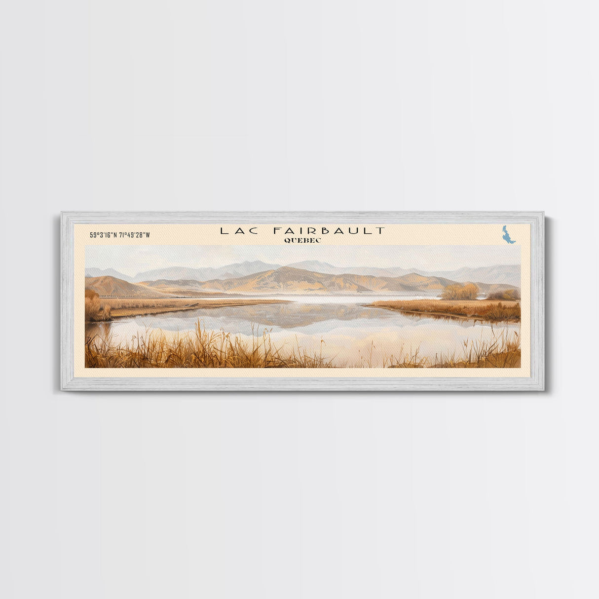 Lac Fairbault Framed Canvas Print, Panoramic Lake House Decor, Wall Art, Travel Poster, Beautiful Lake Painting, Home Decor