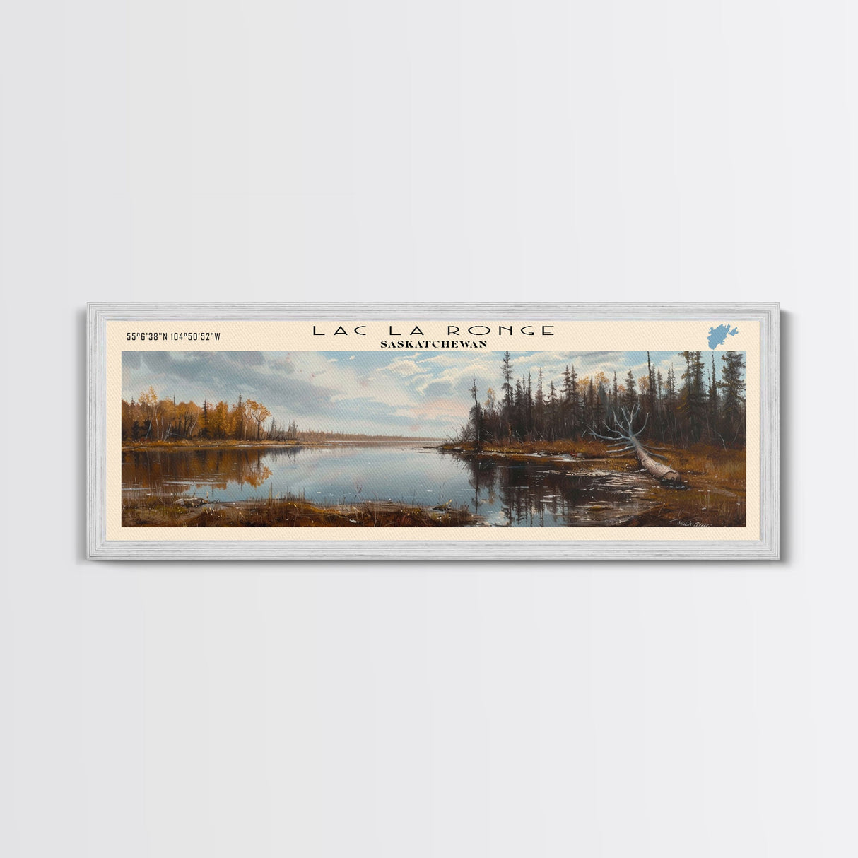 Lac La Ronge Framed Canvas Print, Lake House Art, Panoramic Wall Art, Travel Poster, Captivating Lake Painting, Nature Art