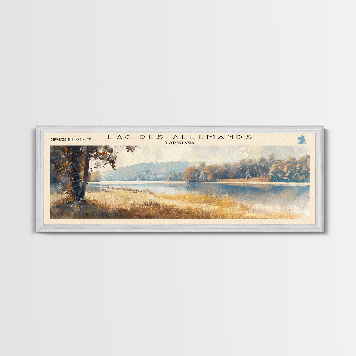 Lac des Allemands Louisiana Framed Canvas Print, Panoramic Lake House Decor, Wall Art, Travel Poster, Captivating Lake Painting, Nature Art