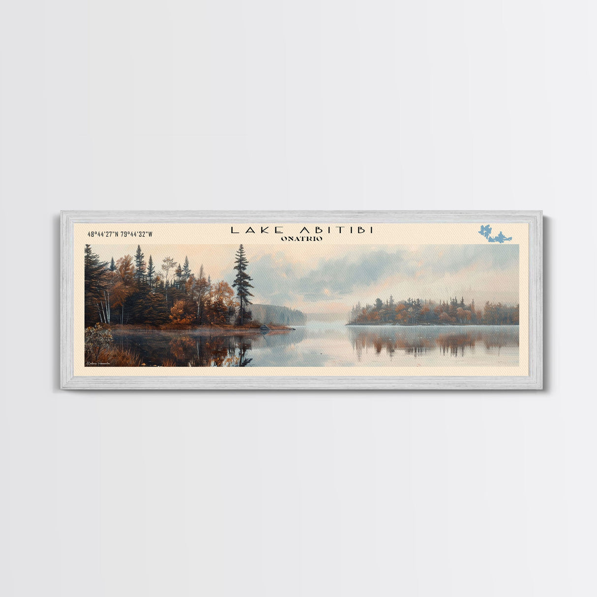 Lake Abitibi Framed Canvas Print, Lake House Art, Panoramic Travel Poster, Wall Art, Stunning Lake Painting, Home Decor