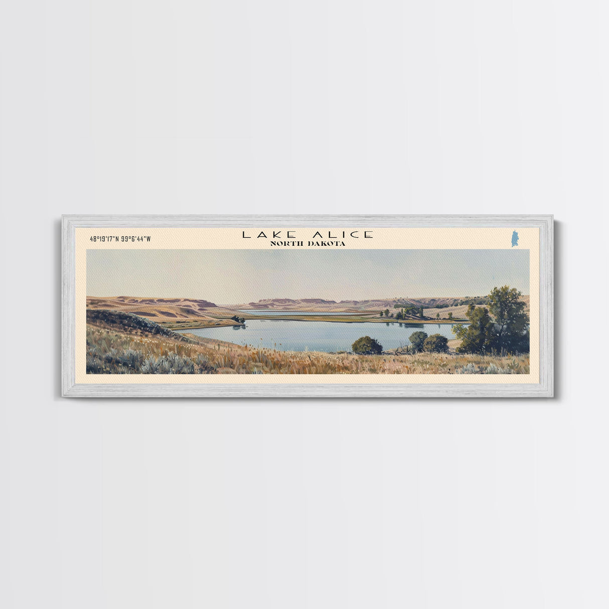 Lake Alice North Dakota Framed Canvas Print, Panoramic Lake House Decor, Wall Art, Travel Poster, Scenic Lake Painting, Nature Art