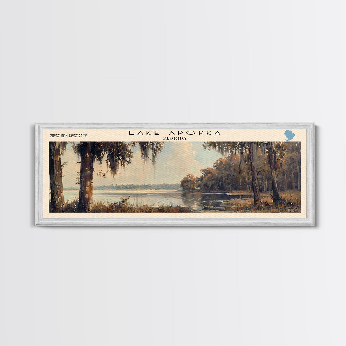 Lake Apopka Florida Framed Canvas Print, Panoramic Lake House Decor, Wall Art, Travel Poster, Stunning Lake Painting, Nature Art