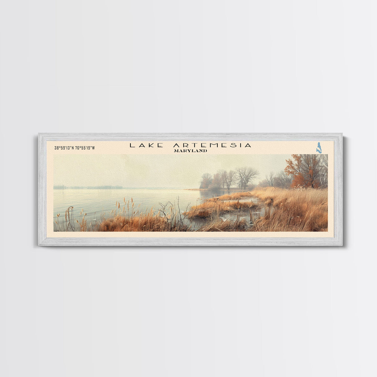 Lake Artemesia Maryland Framed Canvas Print, Lake House Art, Panoramic Wall Art, Travel Poster, Scenic Lake Painting, Home Decor