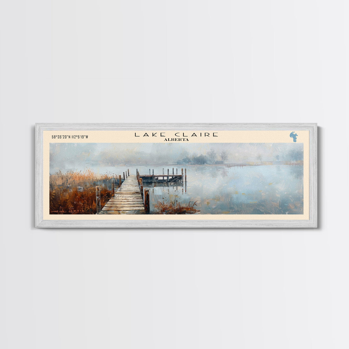 Lake Claire Framed Canvas Print, Lake House Decor, Panoramic Wall Art, Travel Poster, Beautiful Lake Painting, Home Art