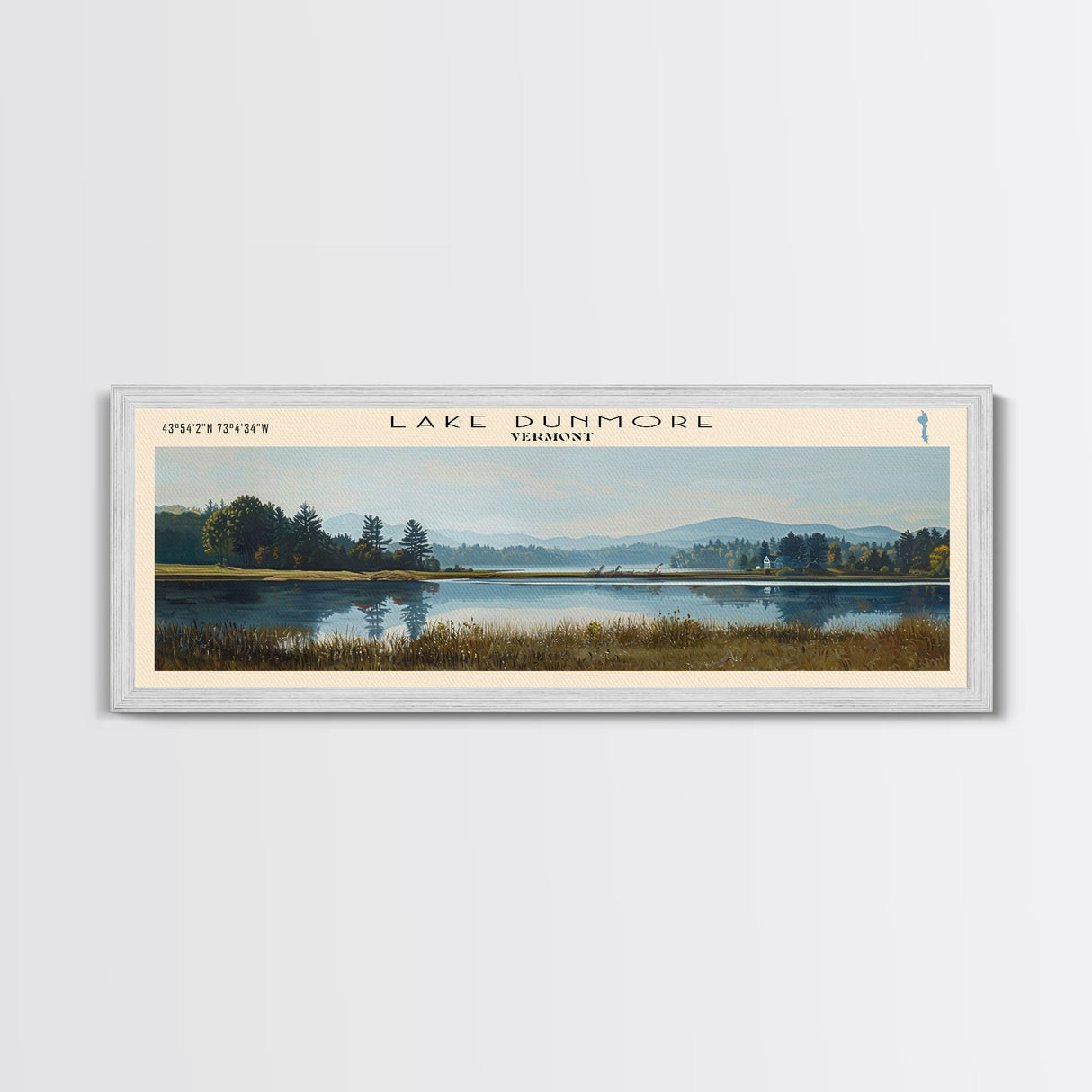 Lake Dunmore Vermont Framed Canvas Print, Lake House Decor, Panoramic Wall Art, Travel Poster, Stunning Landscape Painting, Home Art