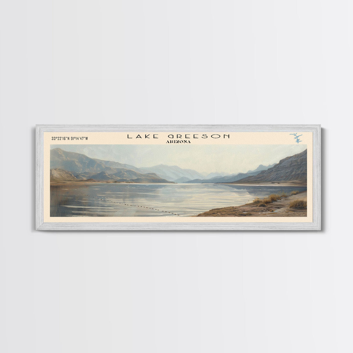 Lake Greeson Arizona Framed Canvas Print, Lake House Decor, Panoramic Wall Art, Travel Poster, Serene Lake Painting, Home Art