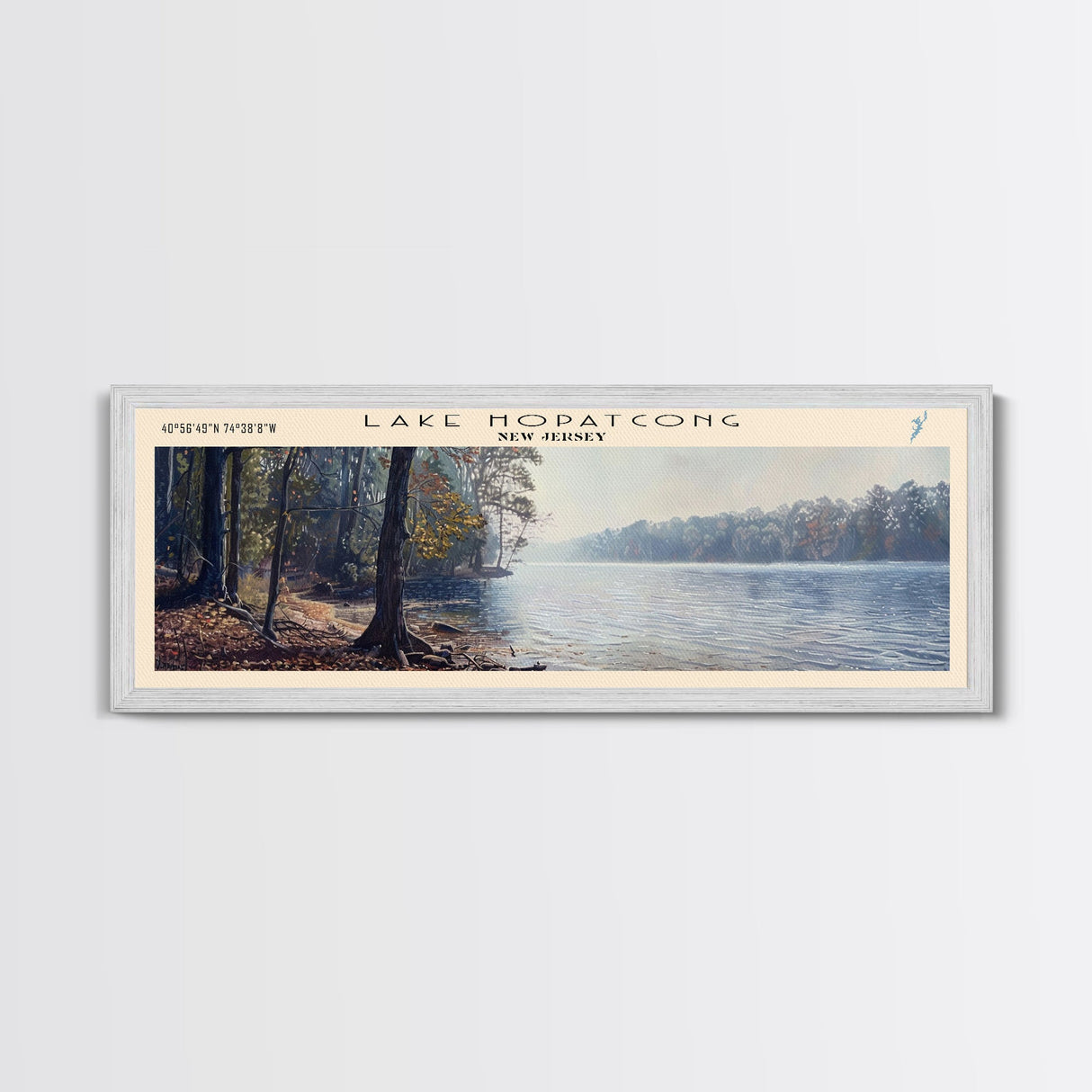 Lake Hopatcong New Jersey Framed Canvas Print, Lake House Decor, Panoramic Wall Art, Travel Poster, Beautiful Lake Painting, Home Art