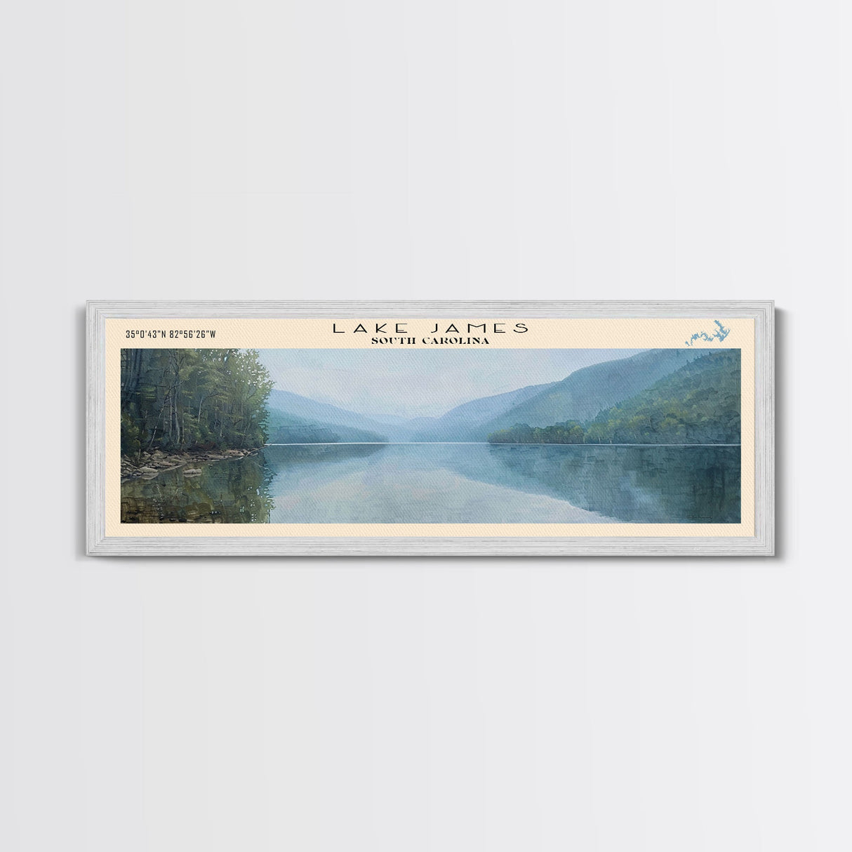 Lake Jocassee South Carolina Framed Canvas Print, Lake House Decor, Panoramic Wall Art, Travel Poster, Stunning Lake Painting, Home Art