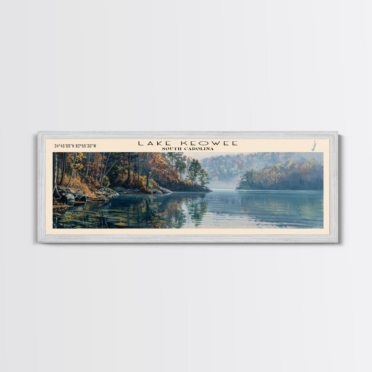 Lake Keowee South Carolina Framed Canvas Print, Lake House Decor, Panoramic Wall Art, Travel Poster, Beautiful Lake Painting, Home Art