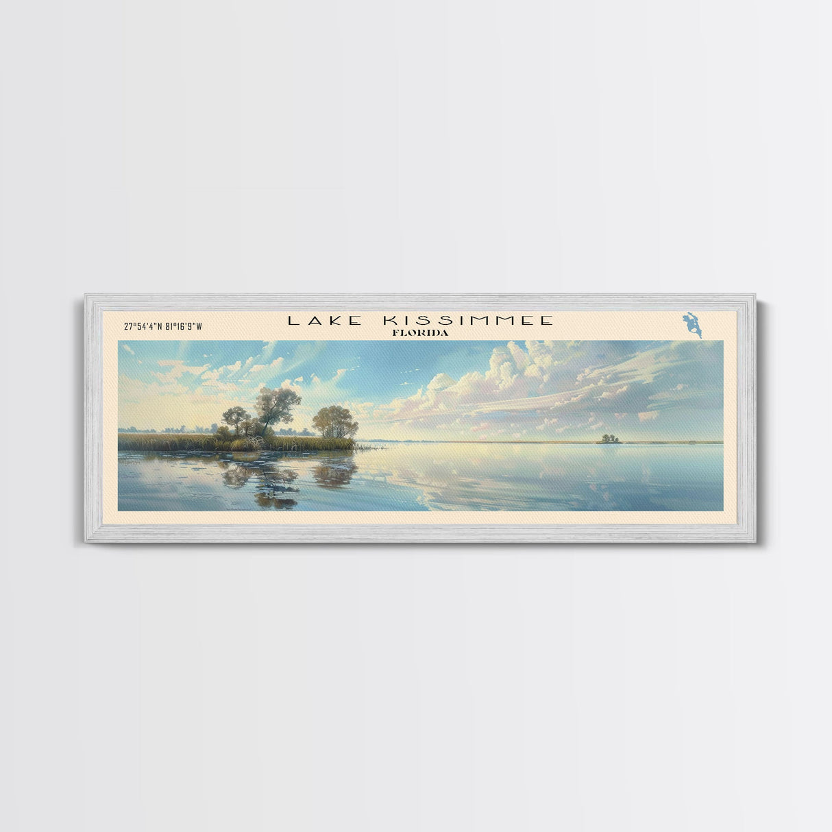 Lake Kissimmee Florida Framed Canvas Print, Lake House Decor, Panoramic Wall Art, Travel Poster, Scenic Lake Painting, Nature Art