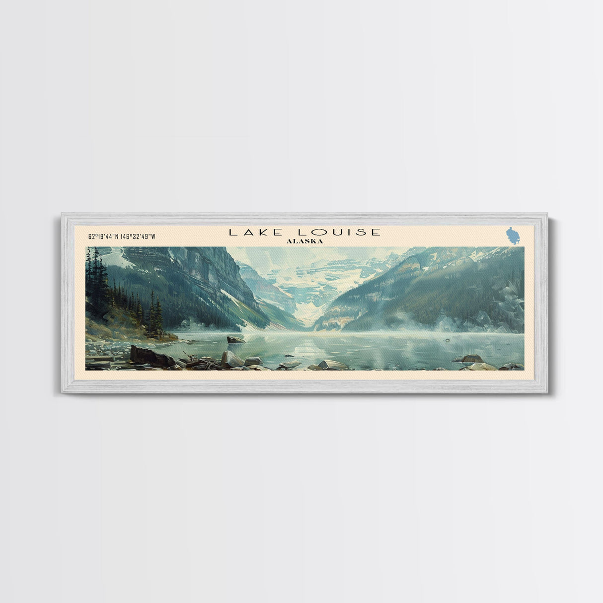 Lake Louise Framed Canvas Print, Lake House Decor, Panoramic Wall Art, Travel Poster, Stunning Mountain Lake Painting, Modern Art