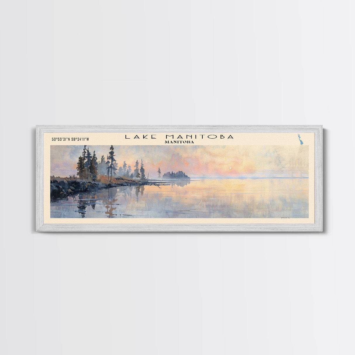 Lake Manitoba Framed Canvas Print, Lake House Decor, Panoramic Wall Art, Travel Poster, Stunning Lake Painting, Modern Art