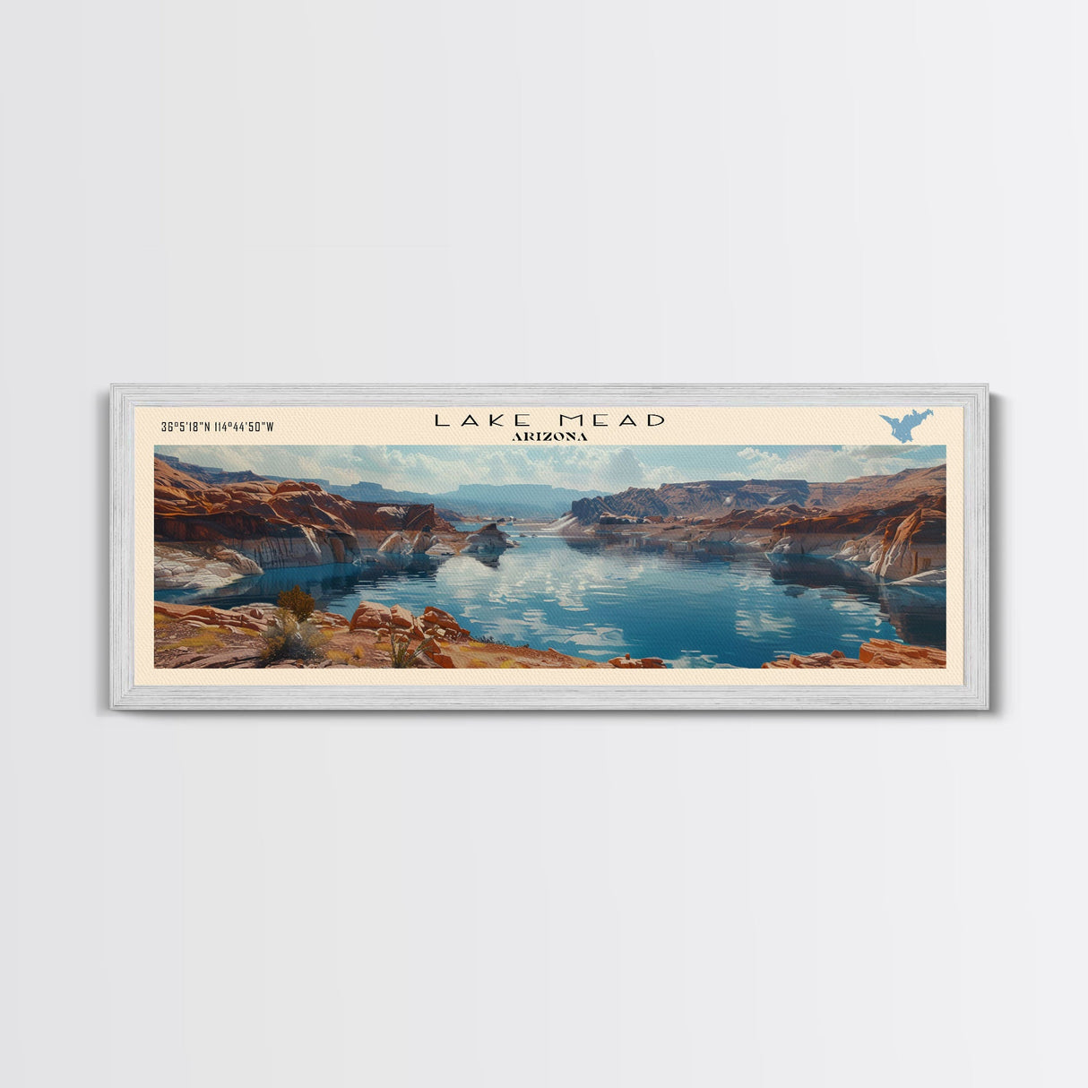 Lake Mead Framed Canvas Print, Lake House Decor, Panoramic Wall Art, Travel Poster, Serene Landscape Painting, Living Room Decor