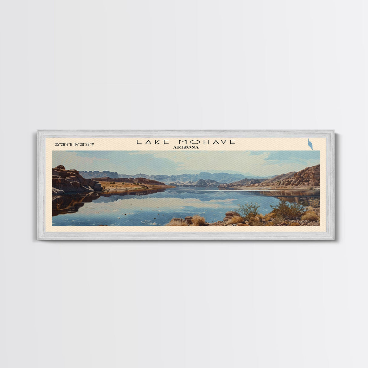 Lake Mohave Arizona Framed Canvas Print, Lake House Decor, Panoramic Wall Art, Travel Poster, Beautiful Landscape Painting, Bedroom Decor