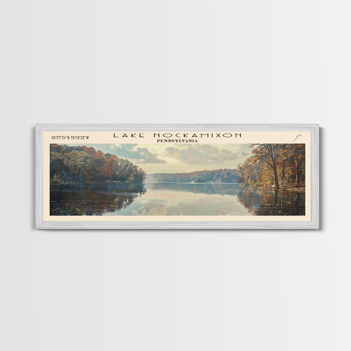 Lake Nockamixon Pennsylvania Framed Canvas Print, Lake House Decor, Panoramic Wall Art, Travel Poster, Stunning Landscape Painting, Bedroom Decor