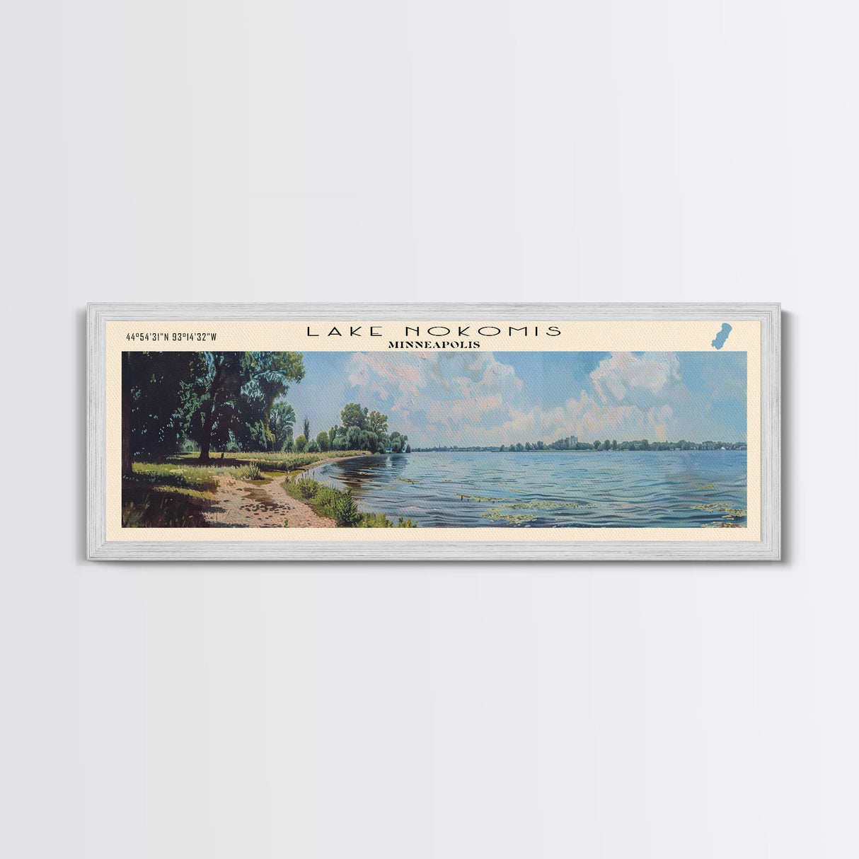 Lake Nokomis Minneapolis Framed Canvas Print, Lake House Decor, Panoramic Wall Art, Travel Poster, Serene Landscape Painting, Modern Art