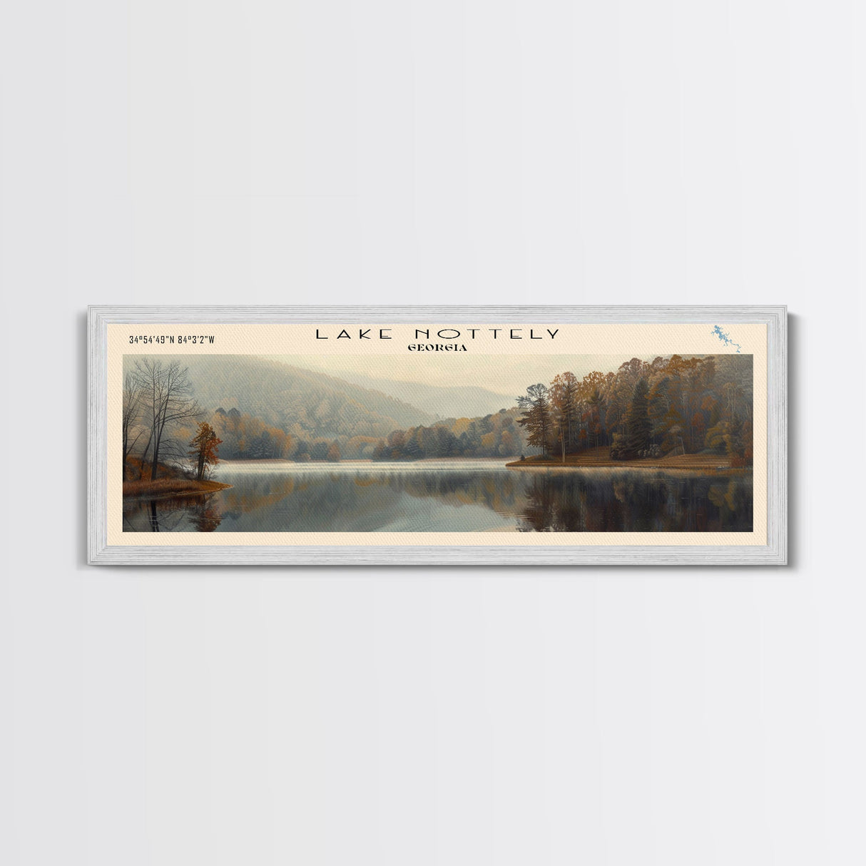 Lake Nottely Georgia Framed Canvas Print, Lake House Decor, Panoramic Wall Art, Travel Poster, Beautiful Landscape Painting, Rustic Art