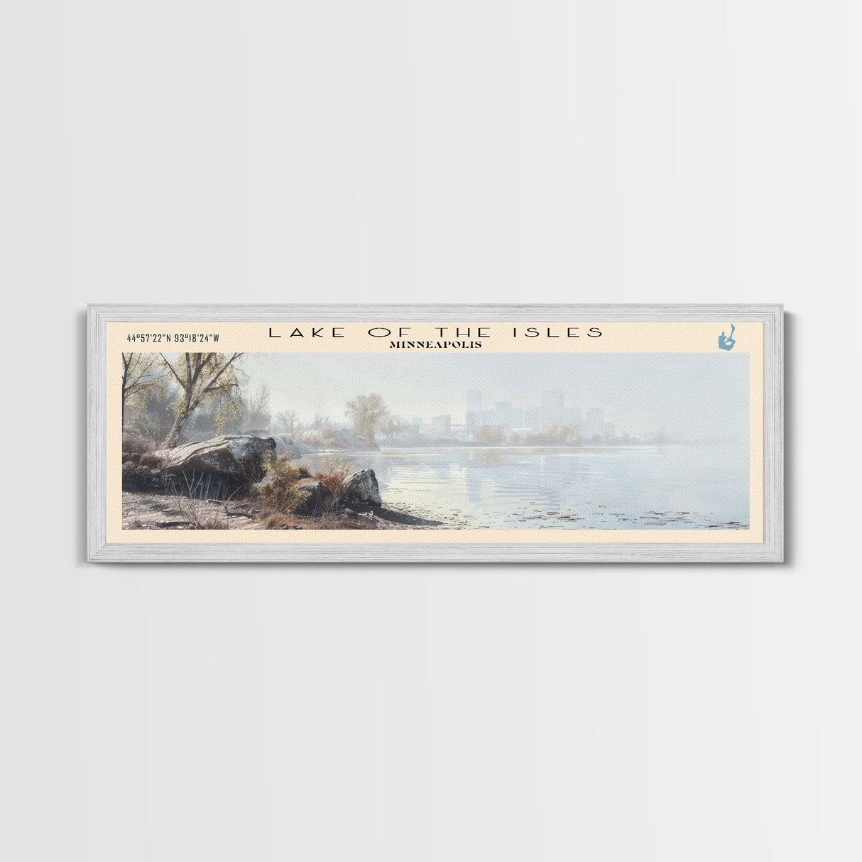 Lake Of The Isles Minneapolis Framed Canvas Print, Lake House Decor, Panoramic Wall Art, Travel Poster, Beautiful Landscape Painting, Modern Art