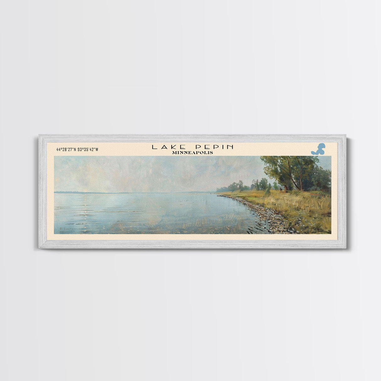 Lake Pepin Minneapolis Framed Canvas Print, Lake House Decor, Panoramic Wall Art, Travel Poster, Stunning Landscape Painting, Contemporary Art