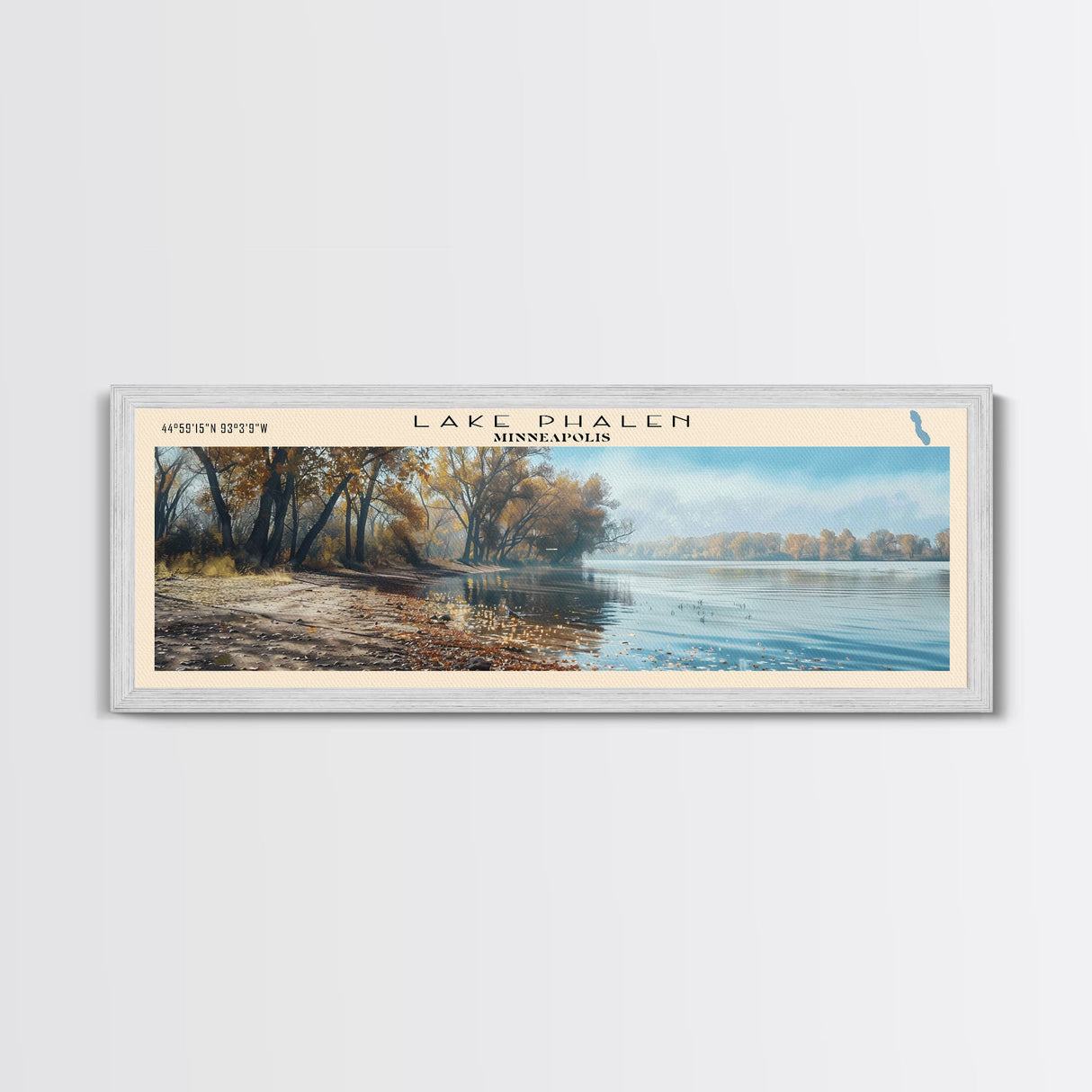 Lake Phalen Minneapolis Framed Canvas Print, Lake House Decor, Panoramic Wall Art, Travel Poster, Serene Landscape Painting, Rustic Art