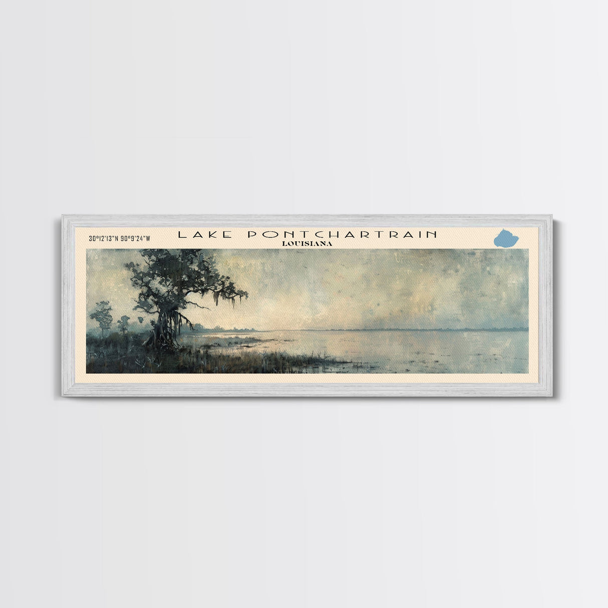 Lake Pontchartrain Louisiana Framed Canvas Print, Lake House Decor, Panoramic Wall Art, Travel Poster, Beautiful Landscape Painting, Living Room Decor