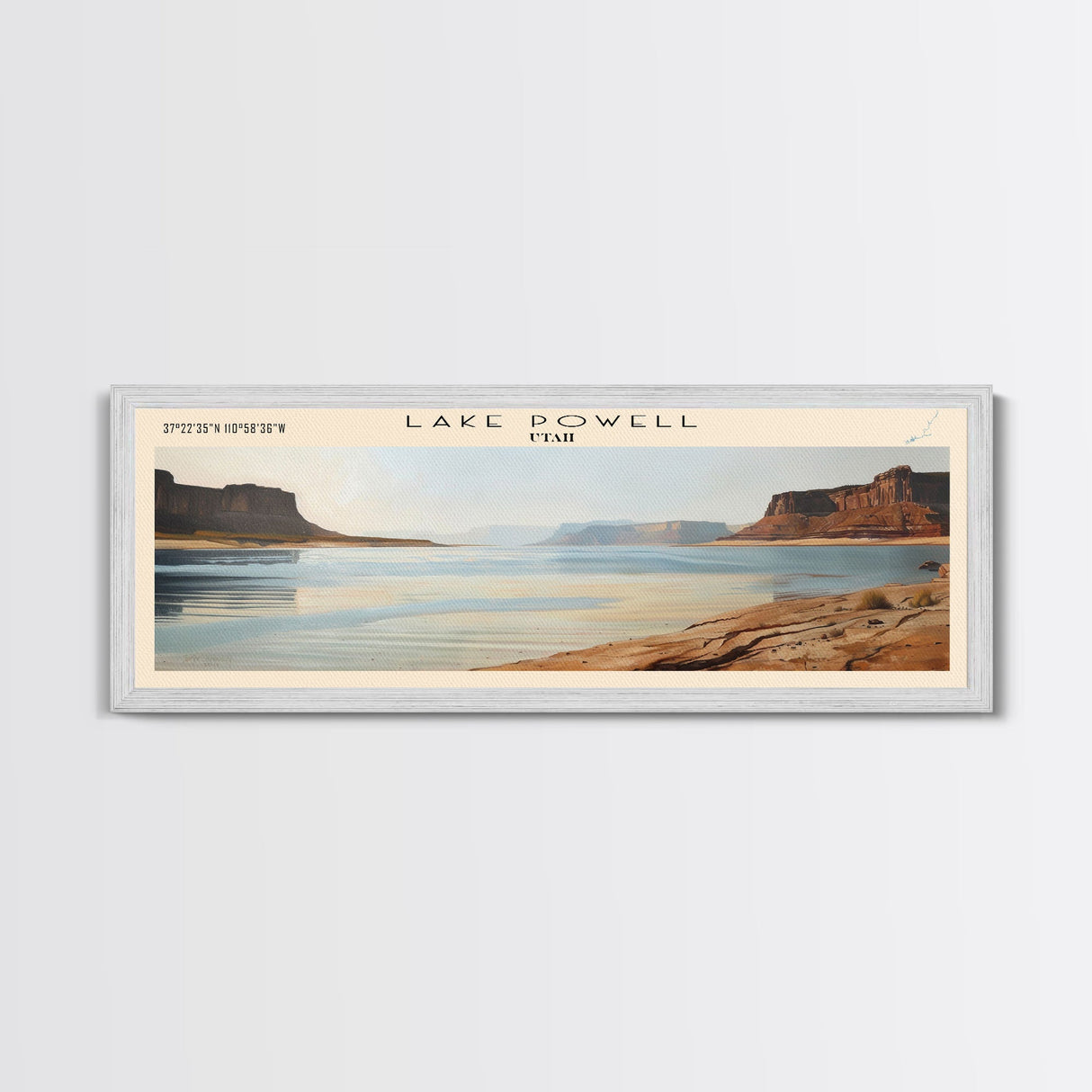 Lake Powell Utah Framed Canvas Print, Lake House Decor, Panoramic Wall Art, Travel Poster, Serene Landscape Painting, Modern Art