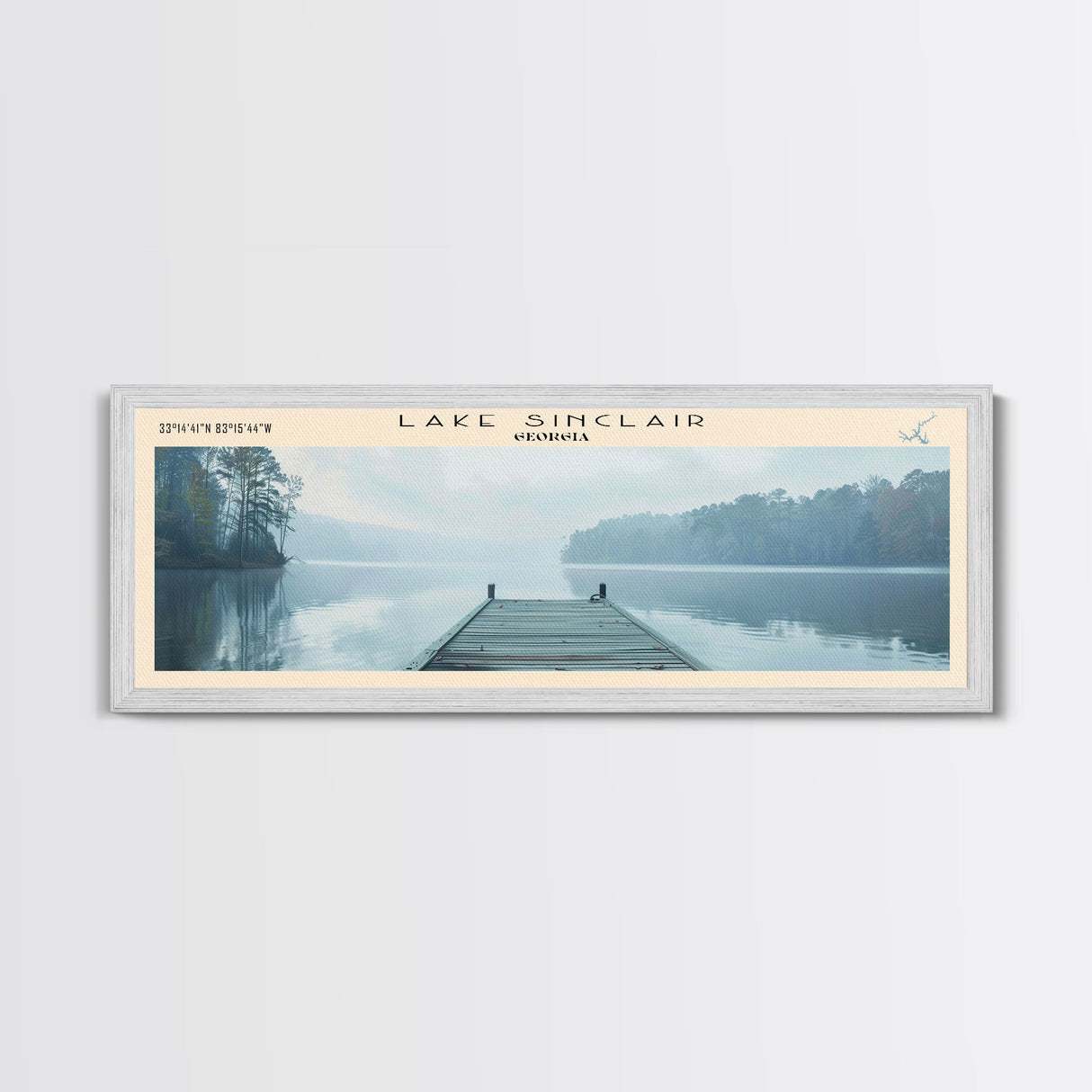 Lake Sinclair Georgia Framed Canvas Print, Lake House Decor, Panoramic Wall Art, Travel Poster, Beautiful Landscape Painting, Modern Art