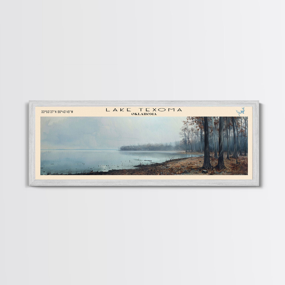 Lake Texoma Oklahoma Framed Canvas Print, Lake House Decor, Panoramic Wall Art, Travel Poster, Beautiful Landscape Painting, Rustic Art