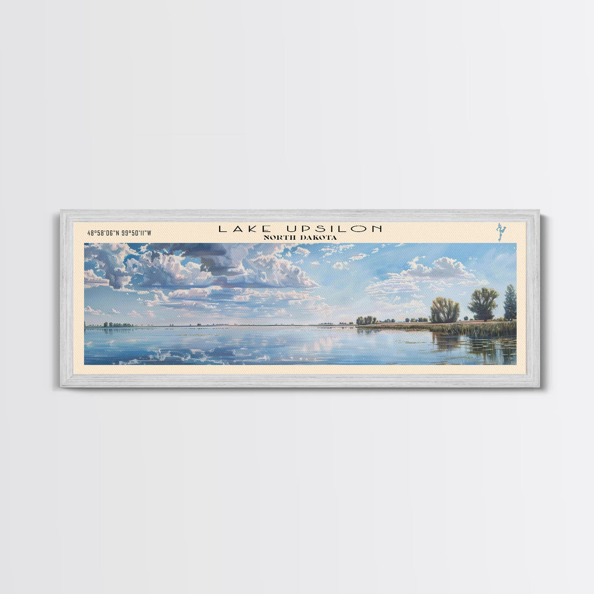 Lake Upsilon North Dakota Framed Canvas Print, Lake House Decor, Panoramic Wall Art, Travel Poster, Beautiful Landscape Painting, Modern Art