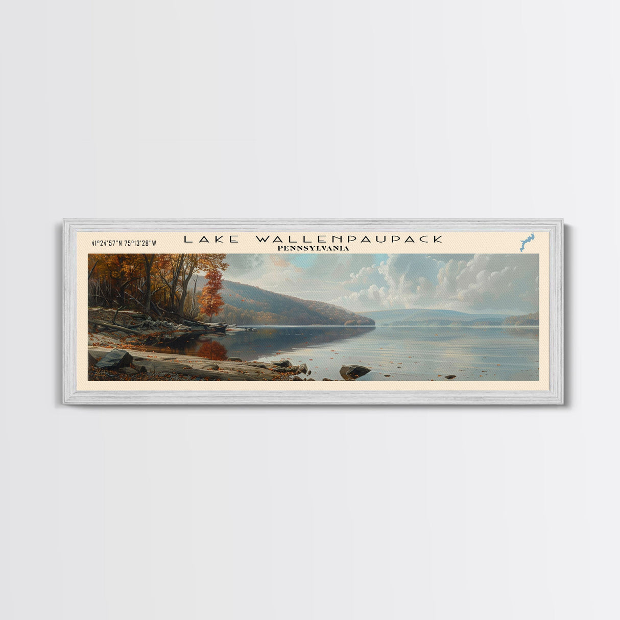 Lake Wallenpaupack Pennsylvania Framed Canvas Print, Lake House Decor, Panoramic Wall Art, Travel Poster, Beautiful Landscape Painting, Living Room Decor