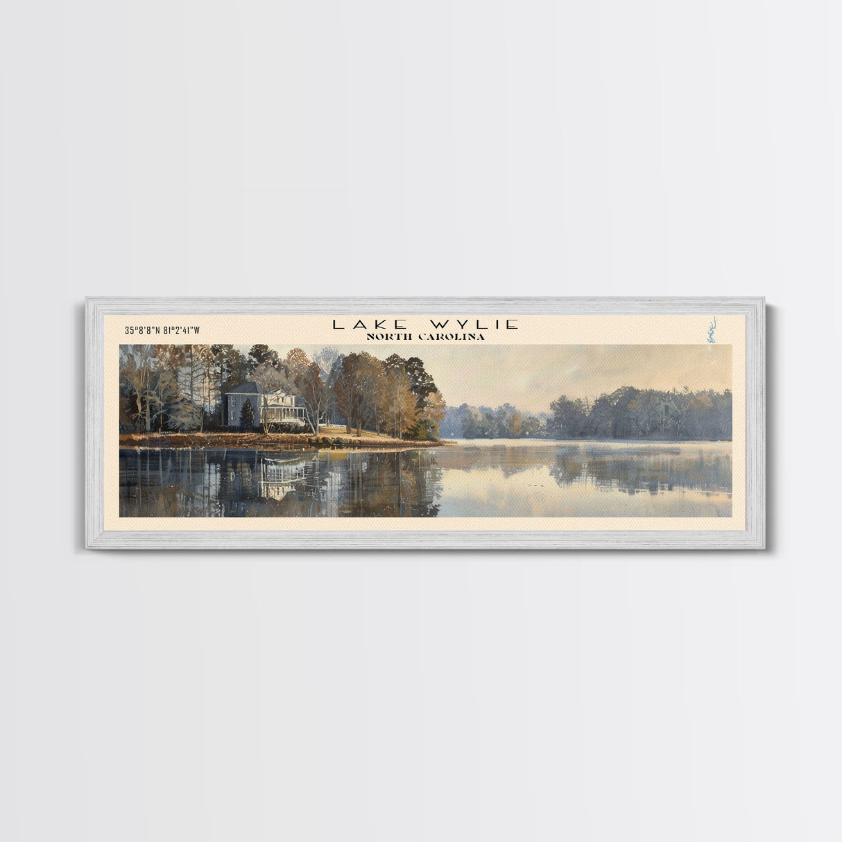 Lake Wylie North Carolina Framed Canvas Print, Lake House Decor, Panoramic Wall Art, Travel Poster, Scenic Landscape Painting, Contemporary Art